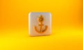 Gold Anchor icon isolated on yellow background. Silver square button. 3D render illustration Royalty Free Stock Photo
