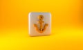 Gold Anchor icon isolated on yellow background. Silver square button. 3D render illustration Royalty Free Stock Photo