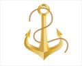 Gold Anchor and Rope on white background