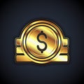 Gold Ancient coin icon isolated on black background. Vector Royalty Free Stock Photo
