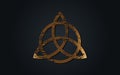 Gold Ancient Triquetra, Trinity Knot, Wiccan symbol for protection. Grunge Celtic old sign. Wiccan divination symbol, occult sign Royalty Free Stock Photo