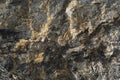 Gold antimony ore texture close-up. Mineral stone surface background