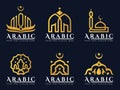 Gold Arabic doors and mosque architecture art logo vector set design