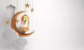 Gold arabic lantern, crescent, cloud, star, window on white background