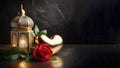 arabic lantern, gold heart and a red rose ramadan background, ai generated Royalty Free Stock Photo