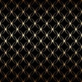 Gold art deco simple linear seamless pattern with circles, black and gold colors