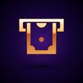 Gold ATM - Automated teller machine and money icon isolated on black background. Vector Royalty Free Stock Photo