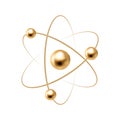 Gold atom isolated on white background. Realistic golden molecule sign. Science symbol.