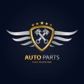 Gold automotive shield with silver wings icon Royalty Free Stock Photo