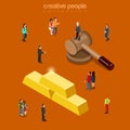 Gold AUX auction mallet golden bars flat 3d isometric vector