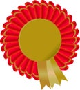 Gold award or certificate icon surrounded by a red and gold ribbon