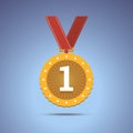 Gold award medal with red ribbon. Royalty Free Stock Photo