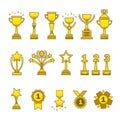 Gold awards cups medals set