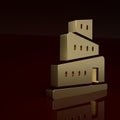 Gold Babel tower bible story icon isolated on brown background. Minimalism concept. 3D render illustration Royalty Free Stock Photo