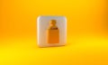 Gold Baby bottle icon isolated on yellow background. Feeding bottle icon. Milk bottle sign. Silver square button. 3D Royalty Free Stock Photo