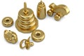 Gold baby items on white background 3D illustration.