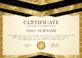 Certificate template with geometry frame and gold badge Royalty Free Stock Photo