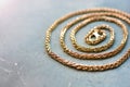 Golden chain spiral close up Royalty Free Stock Photo