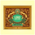 Gold badge frame vintage floral ornament logo illustration