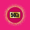 Gold badge sales on a pink background. Gold glitter