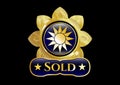 Gold badge with sun icon and Sold text inside