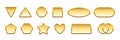 Gold badges different shapes set. Golden banners, icons, emblems design vector illustration. Glossy square, triangle Royalty Free Stock Photo