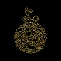 Gold ball, pendant. Hearts and decorative elements, Vintage. Hand drawn vector illustration Royalty Free Stock Photo