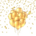 Gold balloon background. Golden realistic 3D balloons foil glitter mockup. Vector anniversary background. Royalty Free Stock Photo
