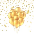 Gold balloon background. Golden realistic 3D balloons foil glitter mockup. Vector anniversary background Royalty Free Stock Photo