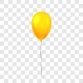 Gold balloon 3D, thread, isolated white transparent background. Golden glossy flying baloon, ribbon, birthday celebrate