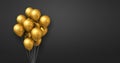 Gold balloons bunch on a black wall background. Horizontal banner