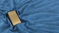 Gold bar on blue velor pano presentation background 3d render image