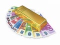 Gold bar and paper euro money