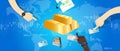 Gold bar price market hand holding money transaction