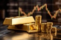 Gold bar resting on a stocks and shares graph representing investment Royalty Free Stock Photo