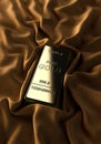 Gold bar on yelow velor pano presentation background 3d render image