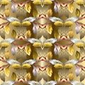 Gold Barogue vintage 3d seamless pattern. Vector floral patterned background. Surface flowers, leaves, scrolls. Antique