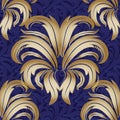 Gold Baroque 3d seamless pattern. Vector surface damask backgrou