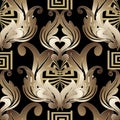 Gold Baroque 3d vector seamless pattern. Black elegant ornamental greek background. Modern vintage Damask ornament. Geometric Royalty Free Stock Photo