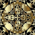 Gold Baroque 3d vector seamless pattern. Damask ornamental greek style floral background. Modern ornate repeat backdrop Royalty Free Stock Photo