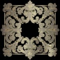 Gold Baroque ornamental vintage floral square frame, border seamless pattern. Element. Antique Victorian Baroque style flowers