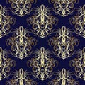 Gold Baroque seamless pattern. Vector royal ornate blue damask b Royalty Free Stock Photo