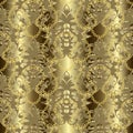 Gold Baroque style floral 3d seamless pattern with chains. Ornamental gold gradient vector background. Vintage luxury royal Royalty Free Stock Photo