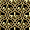 Gold Baroque vector 3d seamless pttern. Textured ornamental gold