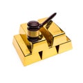 Gold bars with auction gavel Royalty Free Stock Photo
