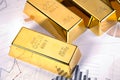 Gold bars closeup top view, studio shot Royalty Free Stock Photo