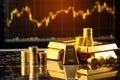 Gold bars and coins on the background of the stock exchange chart, Gold bullion against stock market charts, AI Generated Royalty Free Stock Photo
