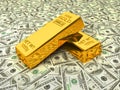 Gold bars on dollars Royalty Free Stock Photo