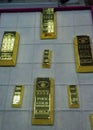 Gold Bars Exposed in Gold jewellery store at Grand Bazaar Market in Istanbul, Turkey.