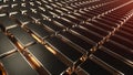 Gold bars. Gold ingots stacked in neat rows. 3D illustration